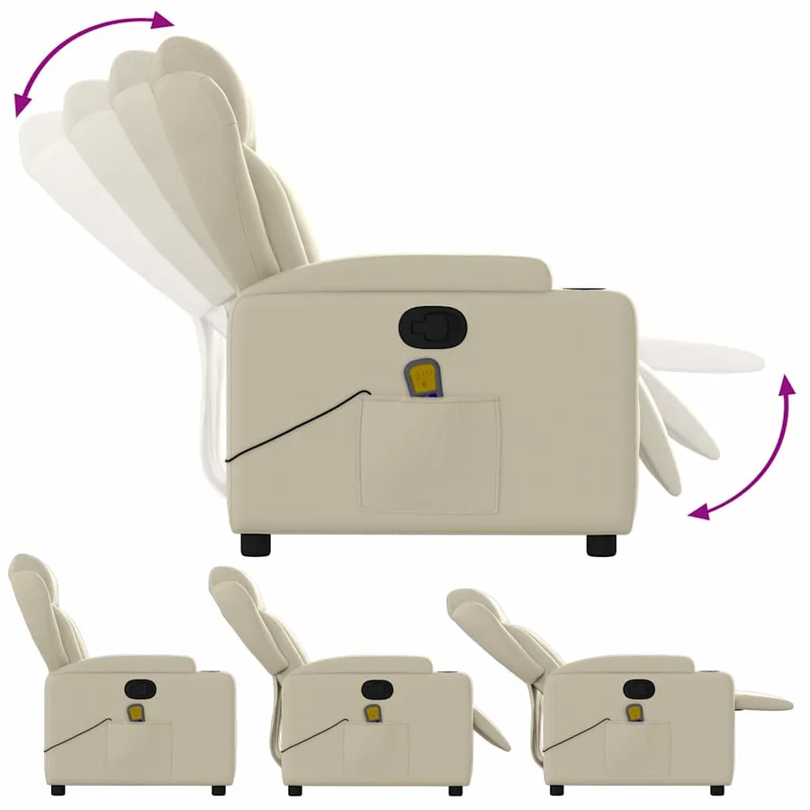 Fauteuil inclinable de massage Crème Similicuir - 8