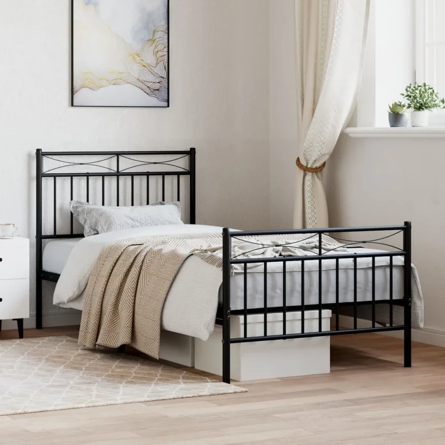 Cadre de lit métal sans matelas avec pied de lit noir 90x200 cm