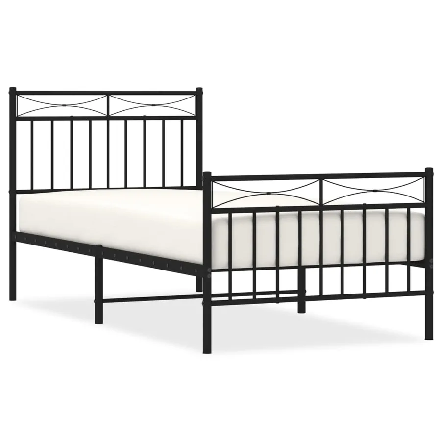 Cadre de lit métal sans matelas avec pied de lit noir 90x200 cm - 2