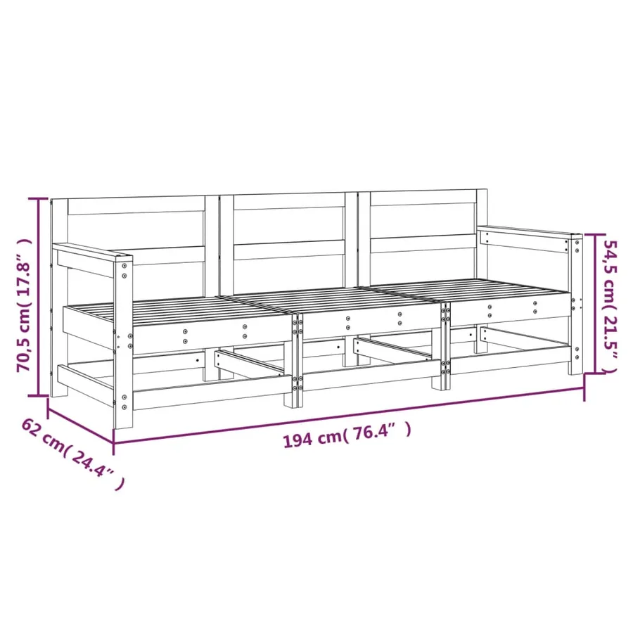 Salon de jardin 3 pcs bois de pin imprégné - 7