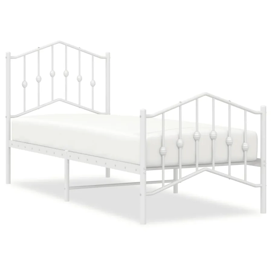 Cadre de lit métal sans matelas avec pied de lit blanc 75x190cm - 2