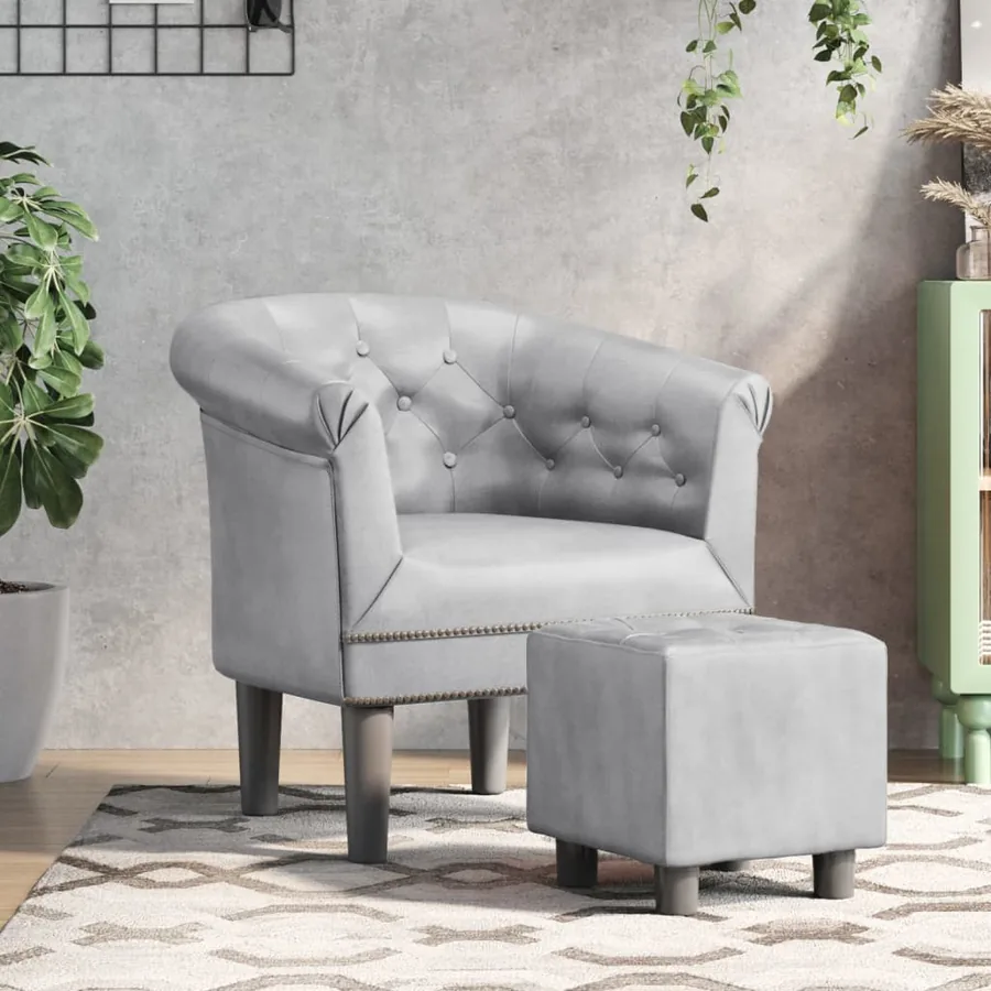 Fauteuil avec repose-pied argenté similicuir