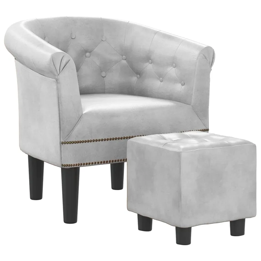 Fauteuil avec repose-pied argenté similicuir - 2