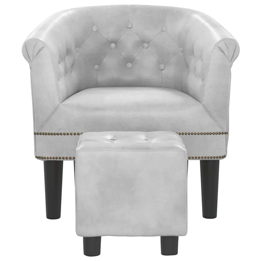 Fauteuil avec repose-pied argenté similicuir - 3