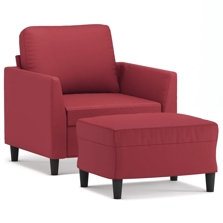 Fauteuil avec repose-pied Rouge bordeaux 60 cm Similicuir - 2
