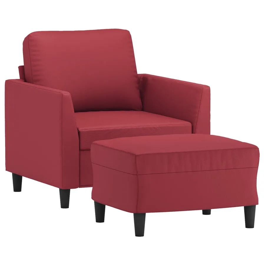 Fauteuil avec repose-pied Rouge bordeaux 60 cm Similicuir - 3