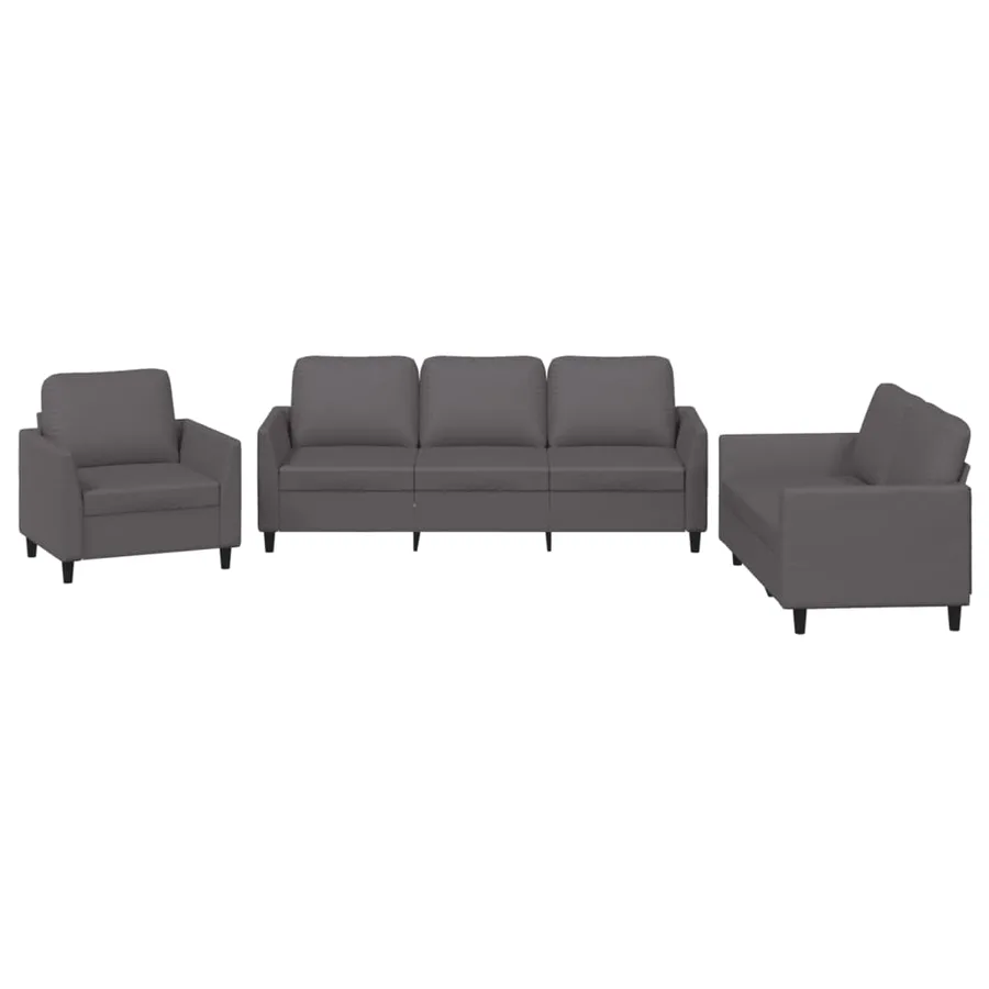 Ensemble de canapés 3 pcs avec coussins Gris Similicuir - 2
