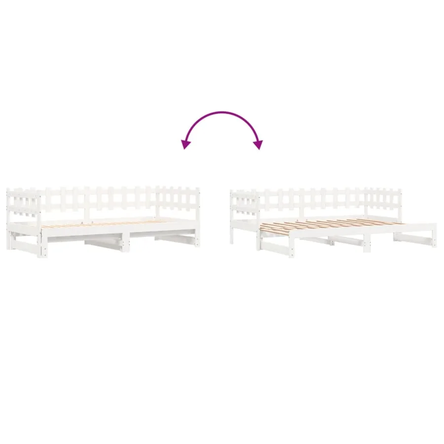 Lit coulissant sans matelas blanc 2x(90x190) cm bois massif - 10