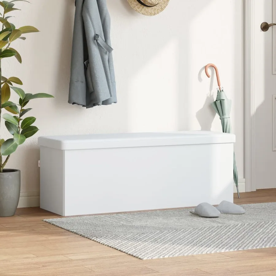 Banc de rangement pliable blanc PVC - 3