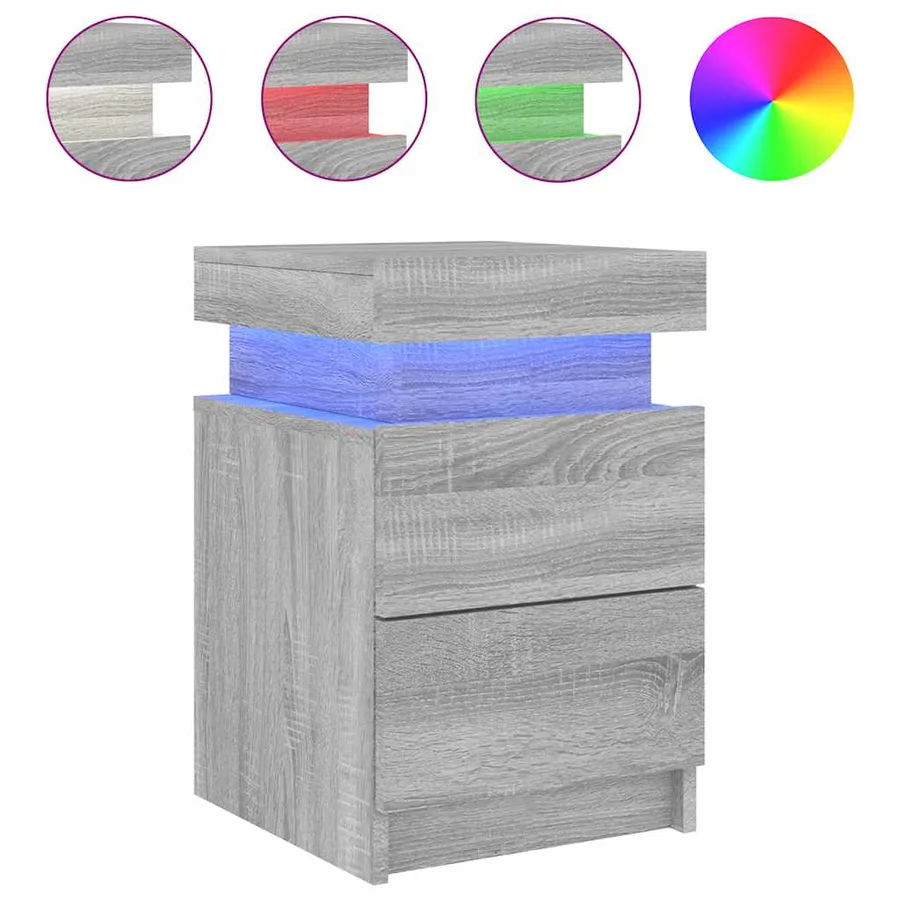 Table de chevet avec lumières LED sonoma gris 35x39x55 cm - 2
