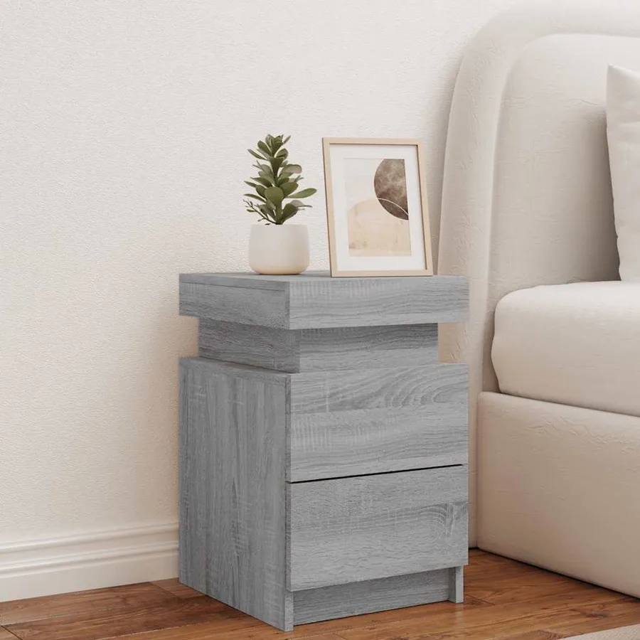 Table de chevet avec lumières LED sonoma gris 35x39x55 cm - 3