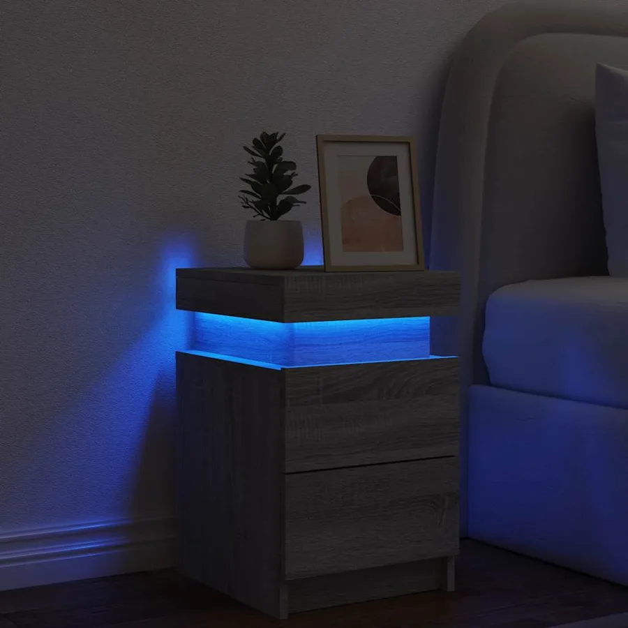 Table de chevet avec lumières LED sonoma gris 35x39x55 cm - 4