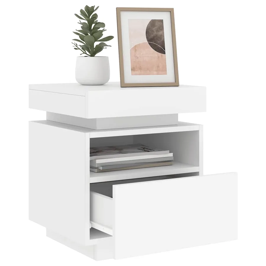 Armoire de chevet avec lumières LED blanc 40x39x48,5 cm - 13