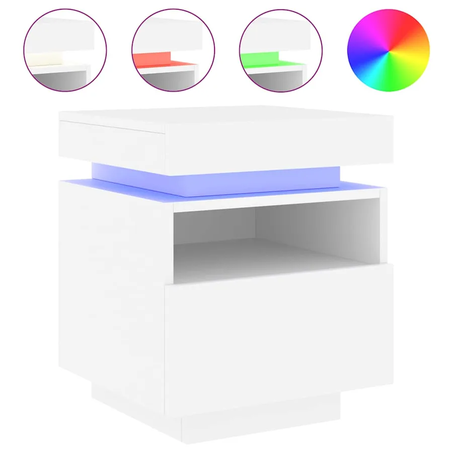 Armoire de chevet avec lumières LED blanc 40x39x48,5 cm - 2