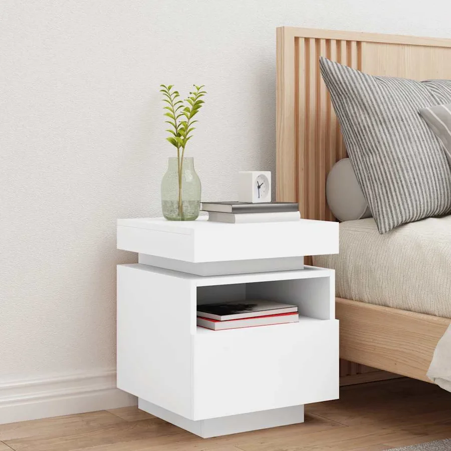 Armoire de chevet avec lumières LED blanc 40x39x48,5 cm - 3