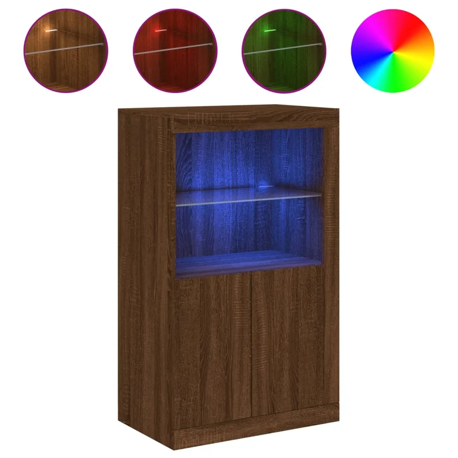 Armoire latérale avec lumières LED chêne marron bois ingénierie - 2