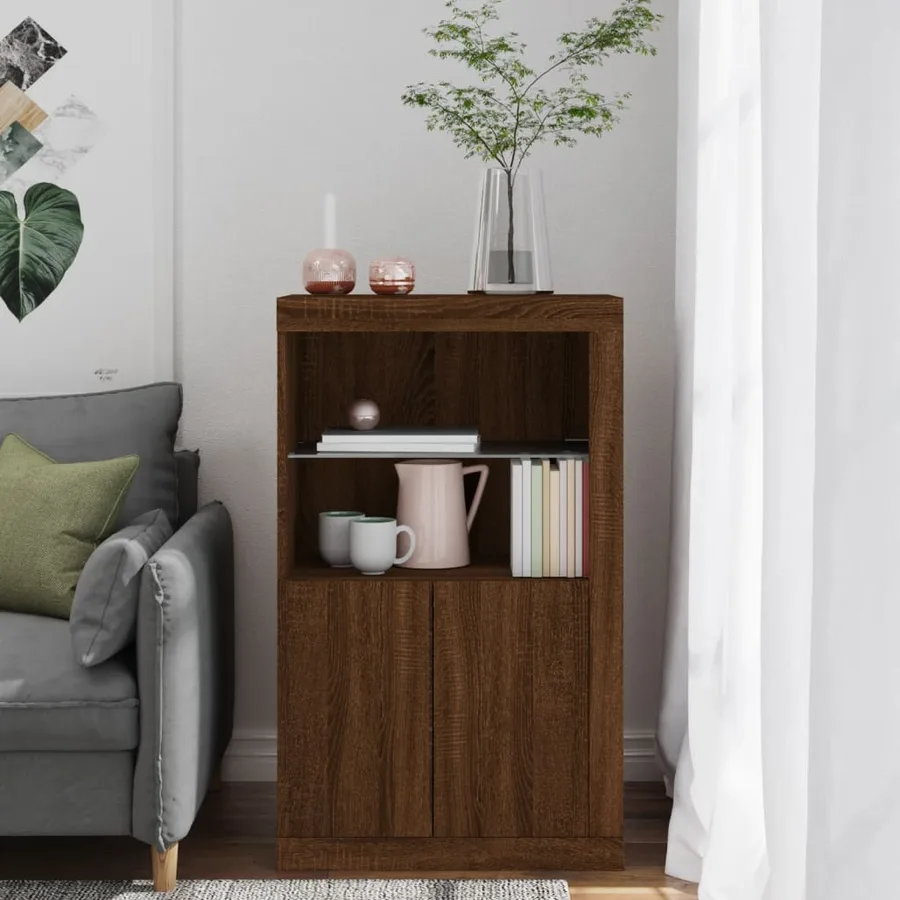 Armoire latérale avec lumières LED chêne marron bois ingénierie - 4