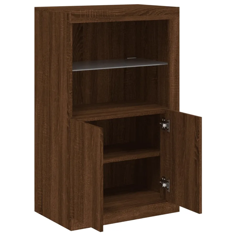 Armoire latérale avec lumières LED chêne marron bois ingénierie - 6