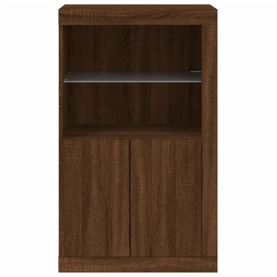 Armoire latérale avec lumières LED chêne marron bois ingénierie - 7