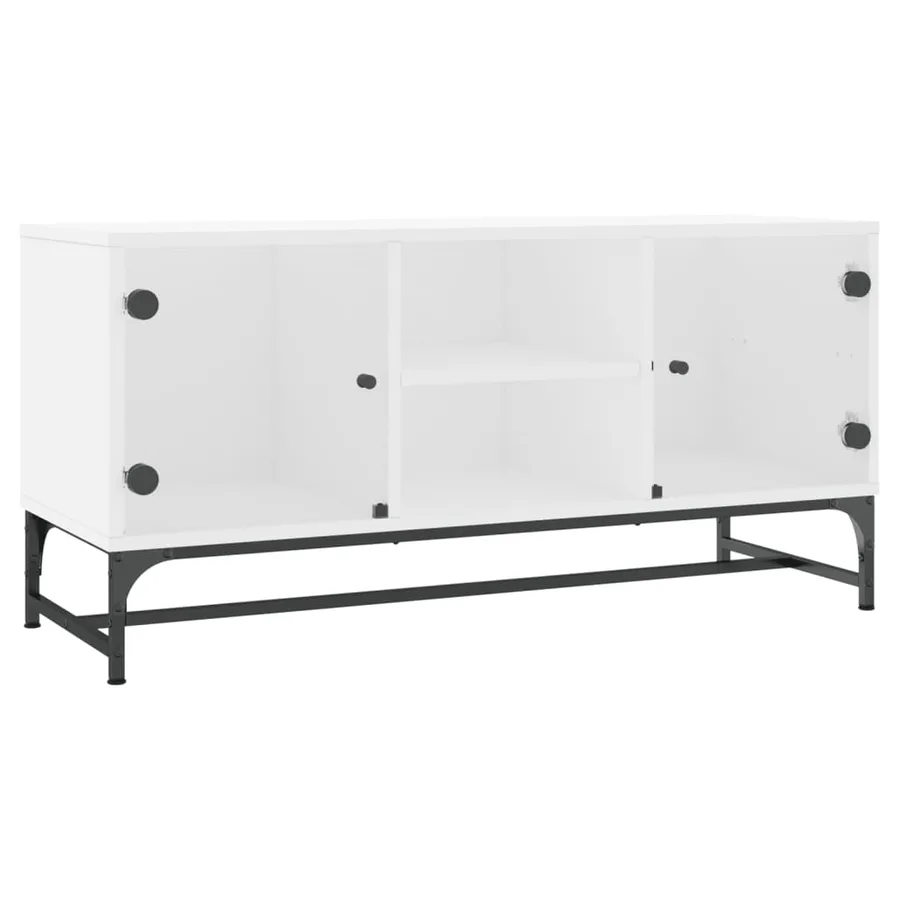 Meuble TV avec portes en verre blanc 102x37x50 cm - 2