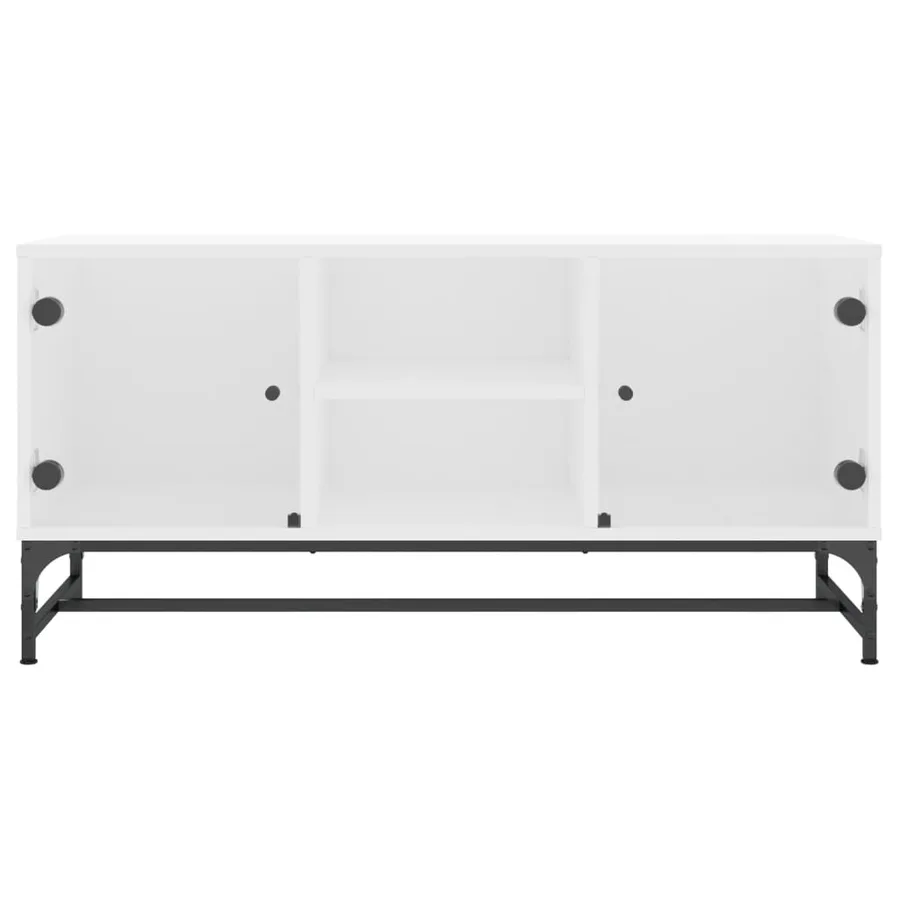 Meuble TV avec portes en verre blanc 102x37x50 cm - 5