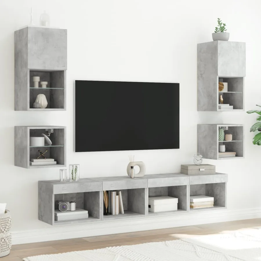 Meuble TV mural avec lumières LED gris béton 30x28,5x30 cm - 5