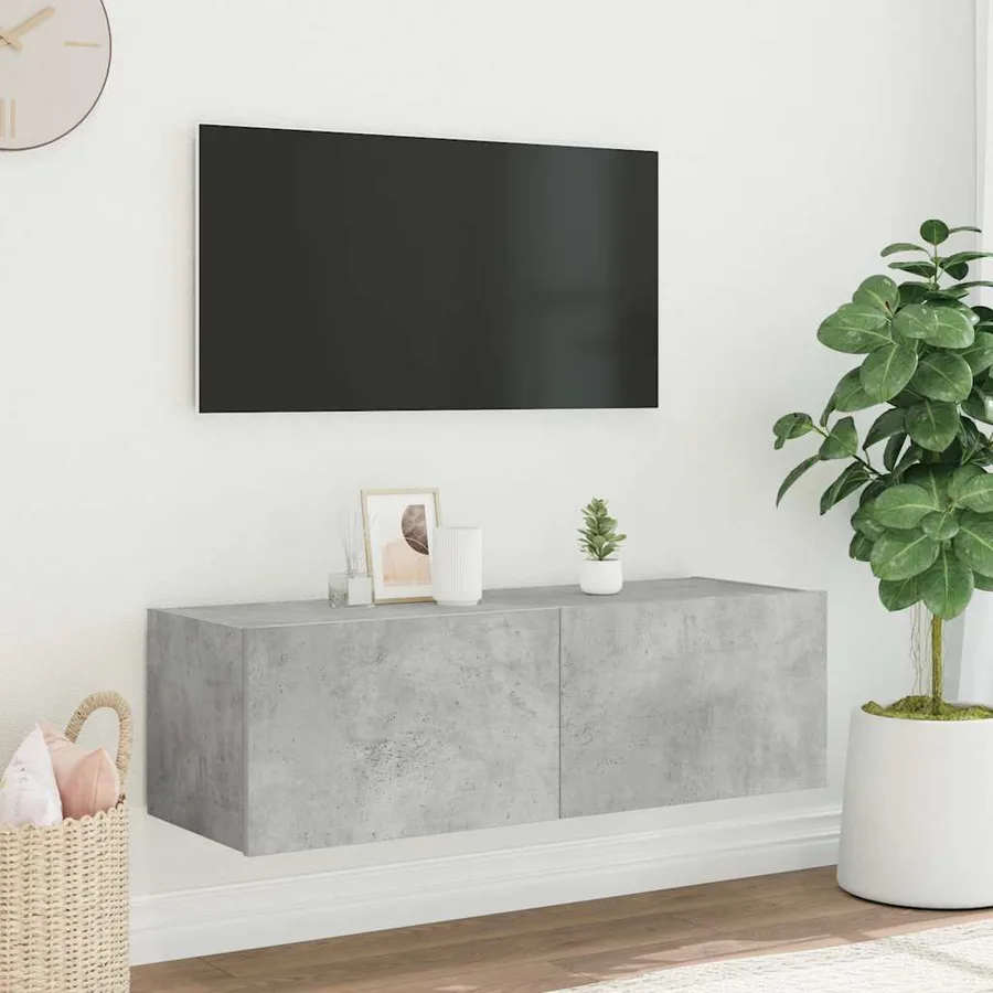 Meuble TV mural avec lumières LED gris béton 100x35x31 cm - 5