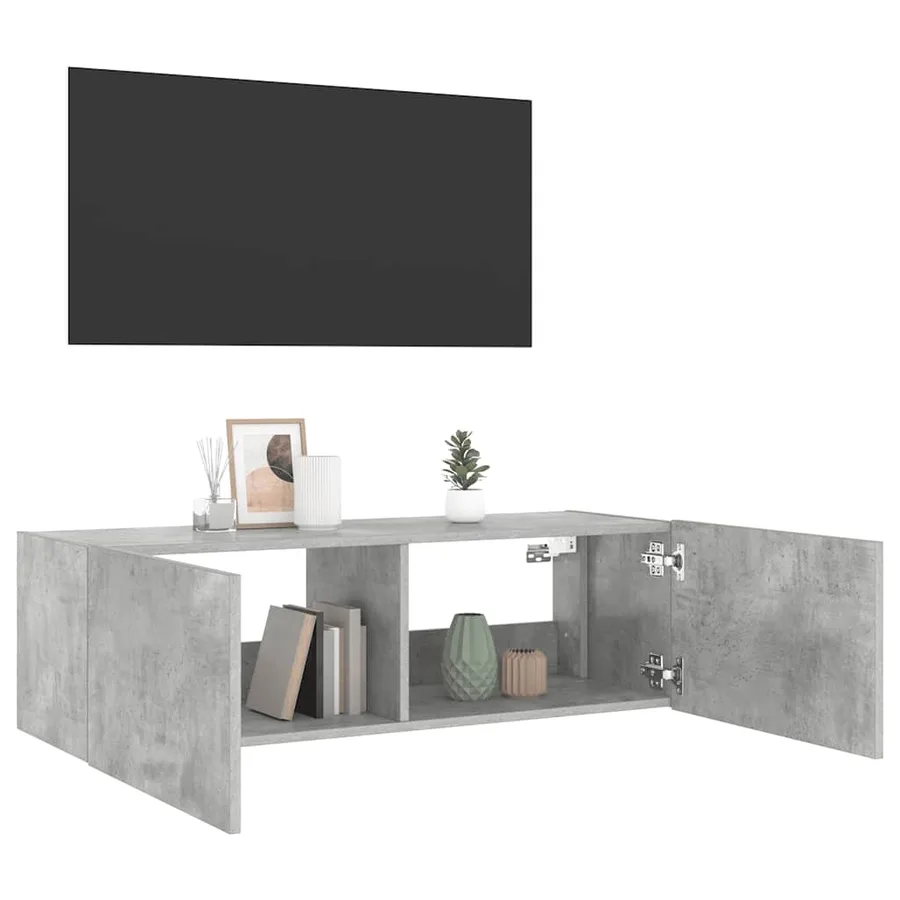 Meuble TV mural avec lumières LED gris béton 100x35x31 cm - 7
