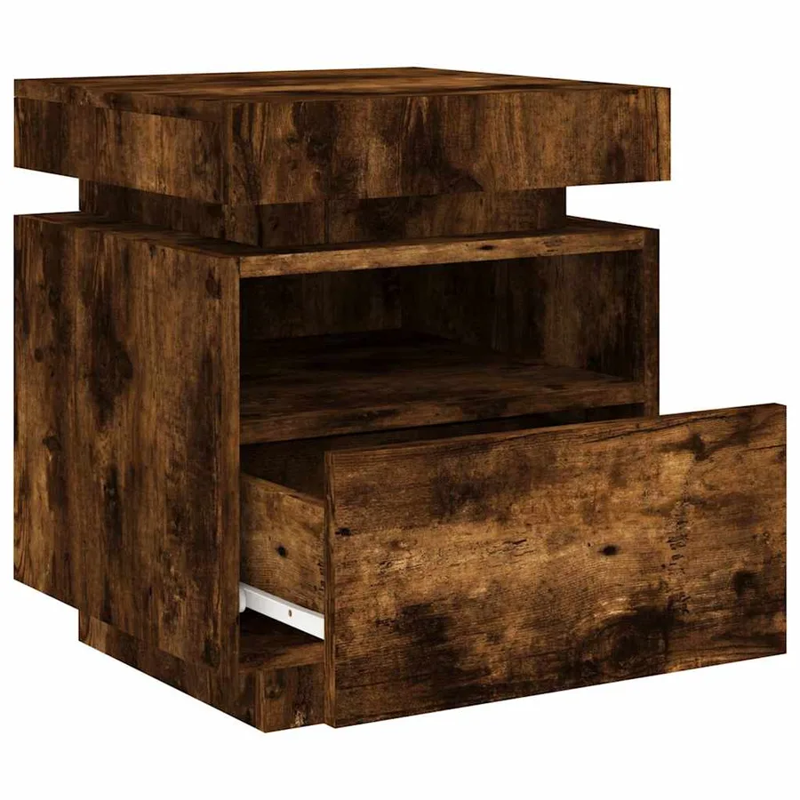 Armoire de chevet avec lumières LED chêne fumé 40x39x48,5 cm - 5