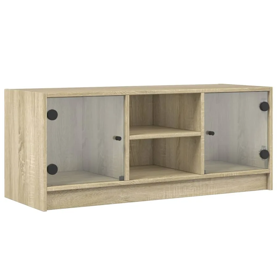 Meuble TV avec portes en verre chêne sonoma 102x37x42 cm - 2