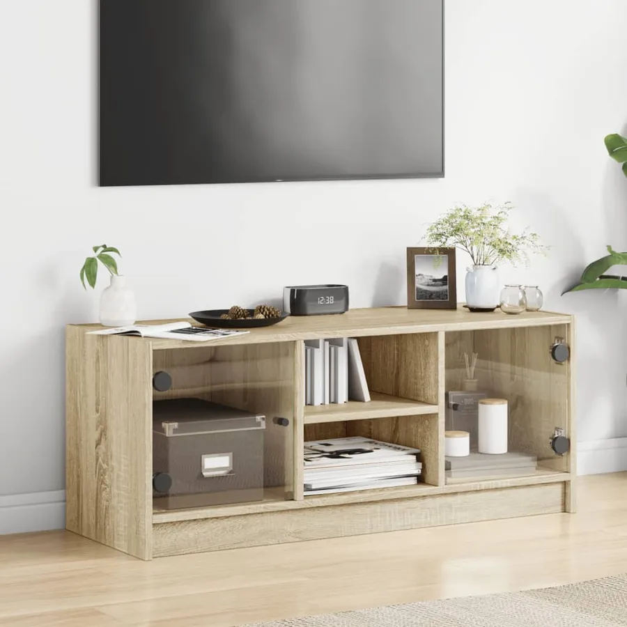 Meuble TV avec portes en verre chêne sonoma 102x37x42 cm - 3