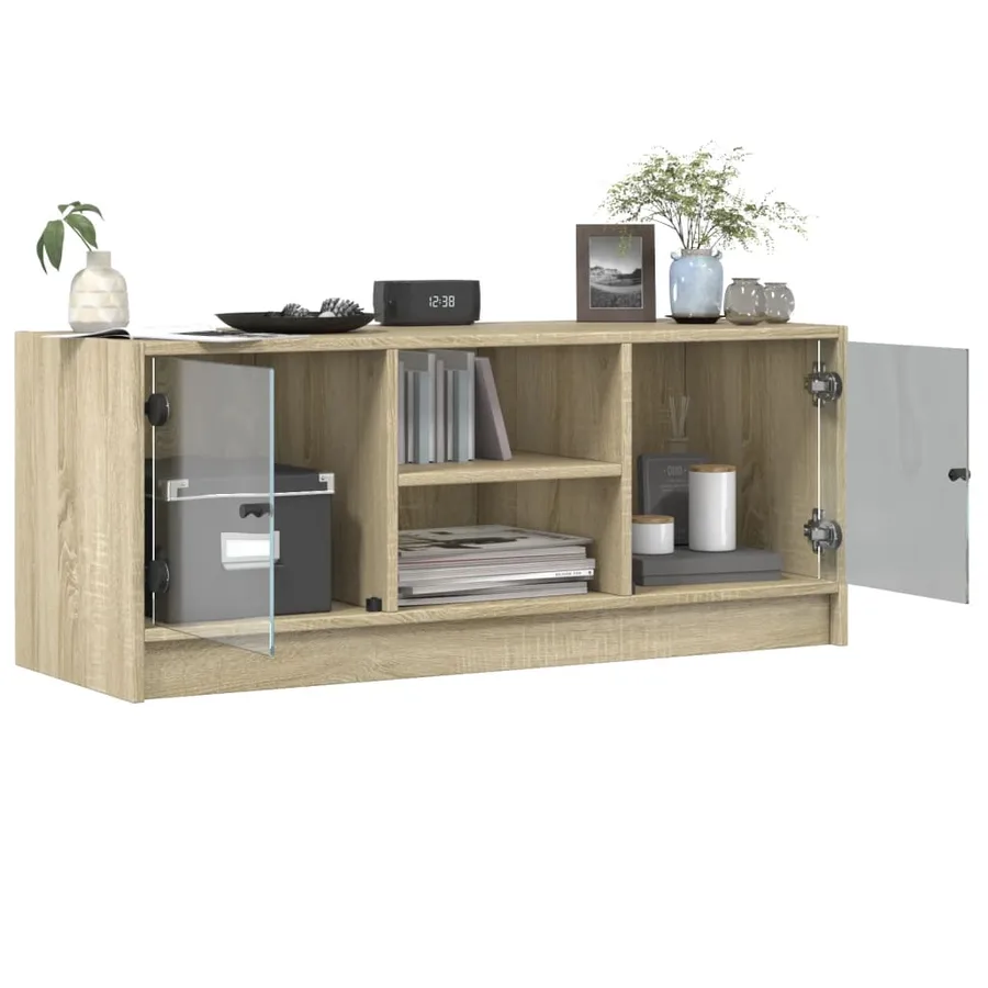 Meuble TV avec portes en verre chêne sonoma 102x37x42 cm - 5