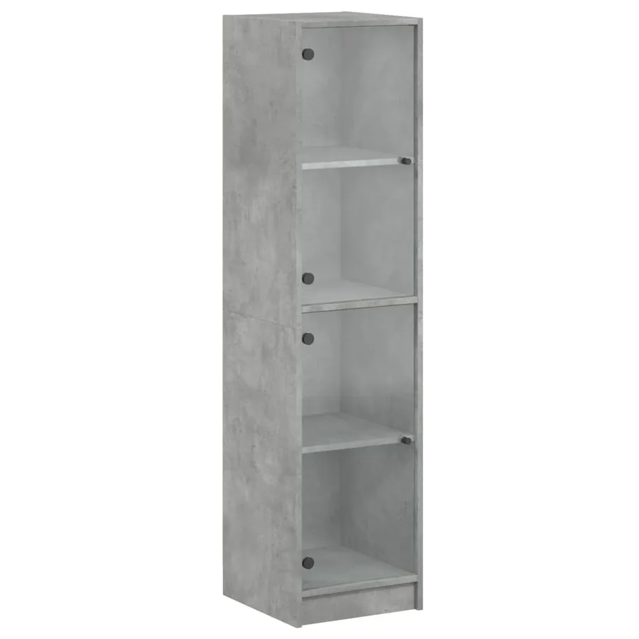 Buffet avec portes en verre gris béton 35x37x142 cm - 2