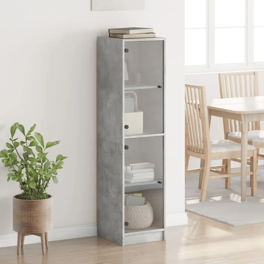 Buffet avec portes en verre gris béton 35x37x142 cm - 3