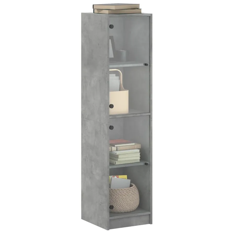 Buffet avec portes en verre gris béton 35x37x142 cm - 4