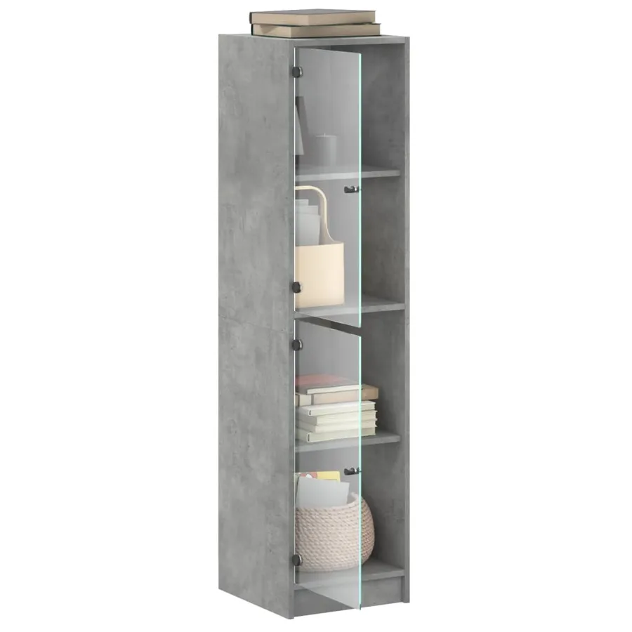 Buffet avec portes en verre gris béton 35x37x142 cm - 5