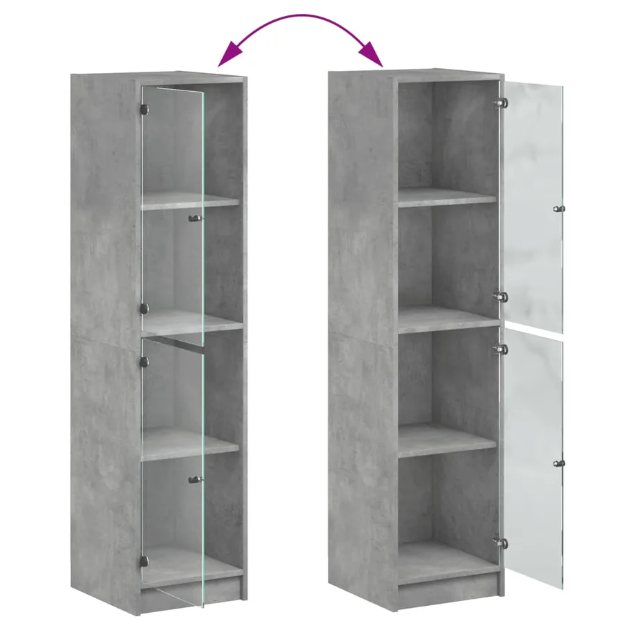 Buffet avec portes en verre gris béton 35x37x142 cm - 9