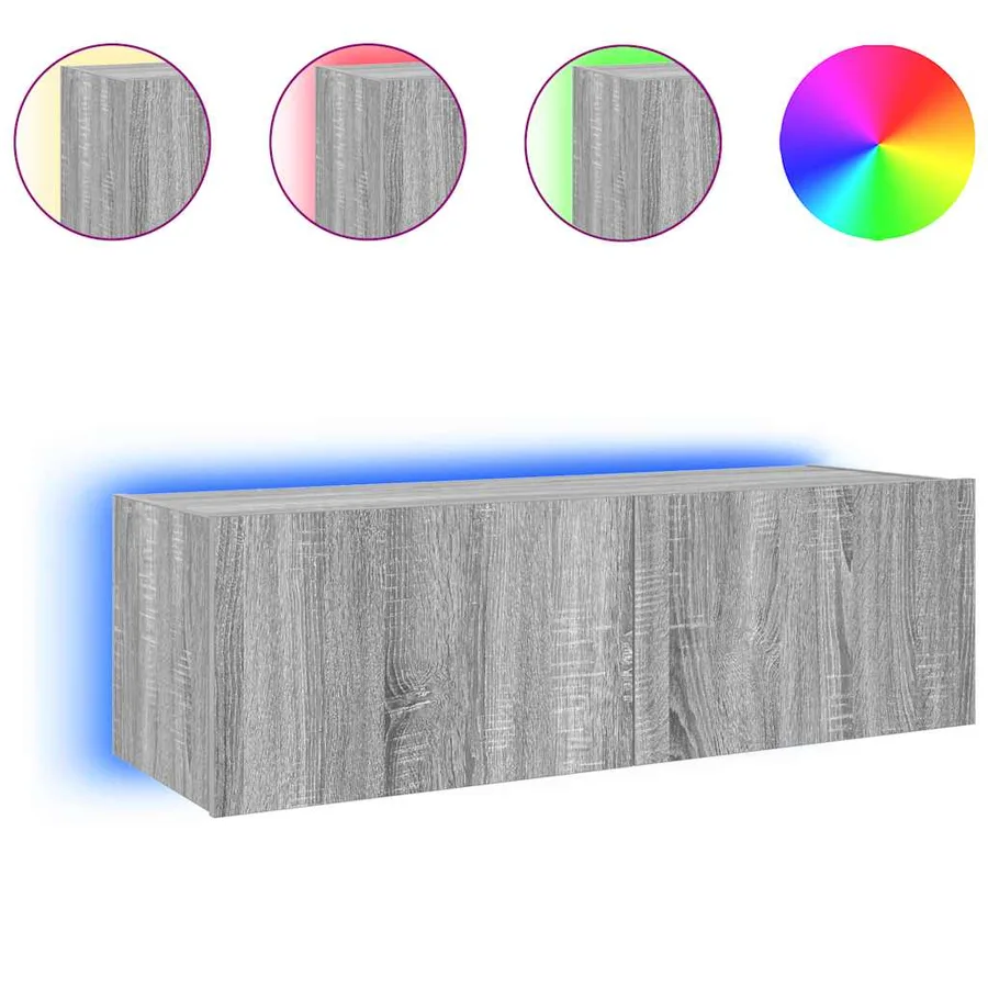 Meuble TV mural avec lumières LED sonoma gris 100x35x31 cm - 2