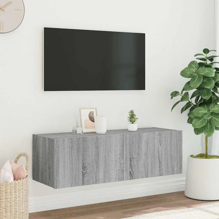 Meuble TV mural avec lumières LED sonoma gris 100x35x31 cm - 5