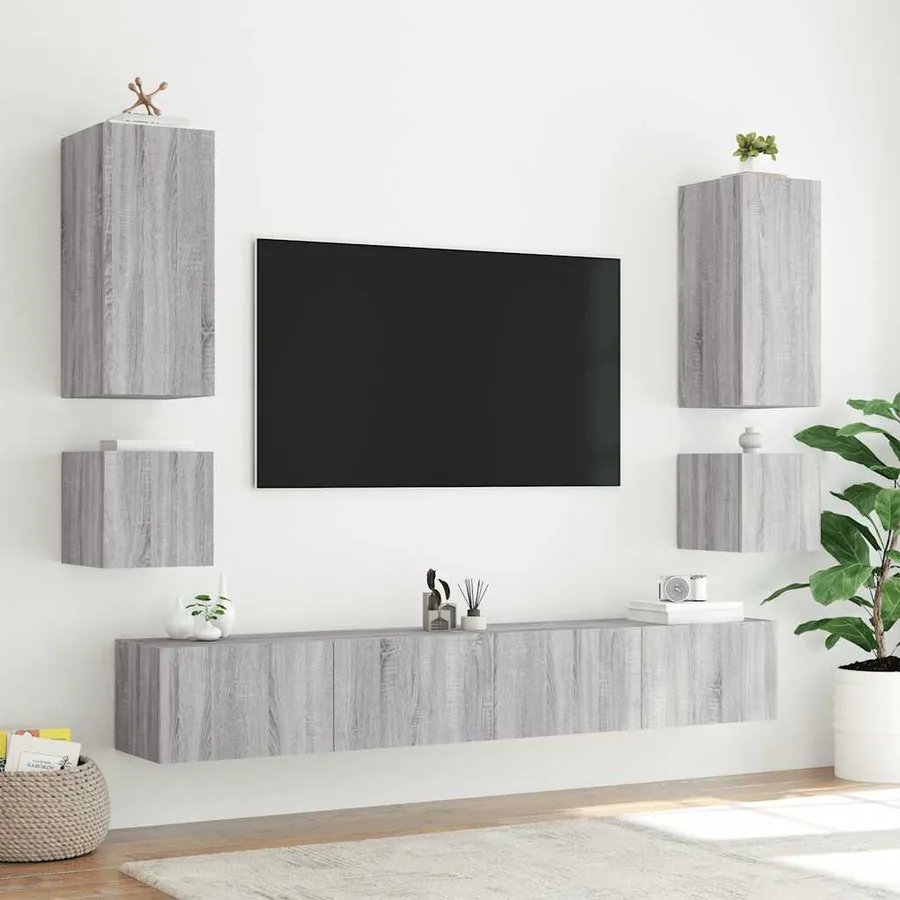 Meuble TV mural avec lumières LED sonoma gris 100x35x31 cm - 6