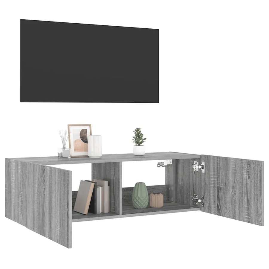 Meuble TV mural avec lumières LED sonoma gris 100x35x31 cm - 7