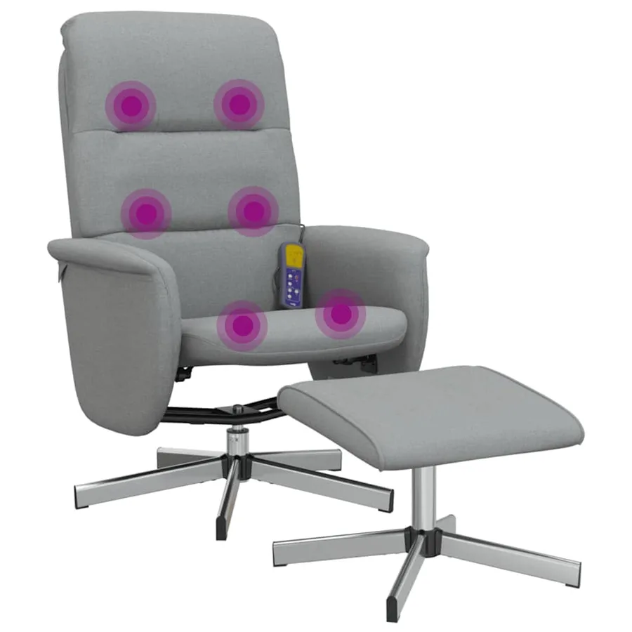 Fauteuil inclinable de massage et repose-pied gris clair tissu - 2