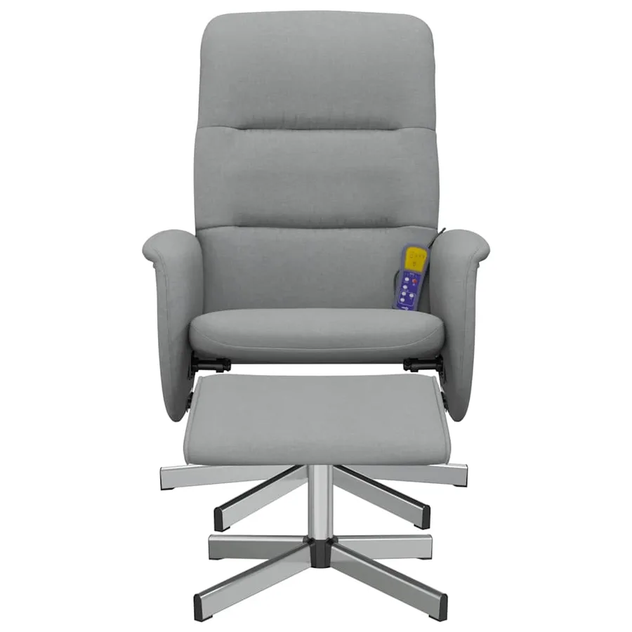 Fauteuil inclinable de massage et repose-pied gris clair tissu - 3