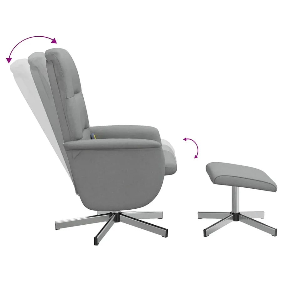 Fauteuil inclinable de massage et repose-pied gris clair tissu - 6