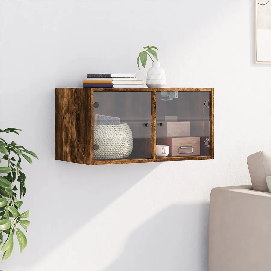 Armoire murale avec portes en verre chêne fumé 68,5x37x35 cm - 3