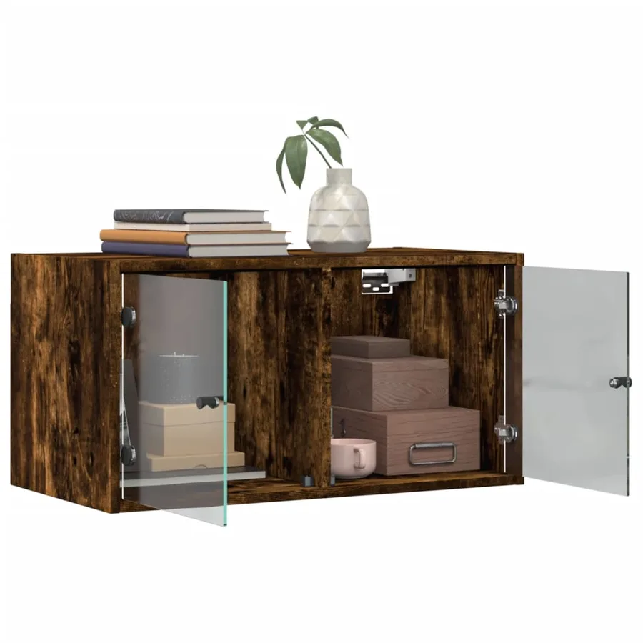 Armoire murale avec portes en verre chêne fumé 68,5x37x35 cm - 5