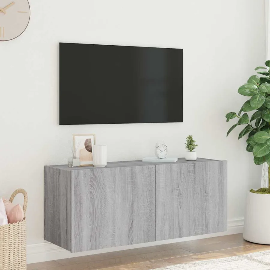 Meuble TV mural avec lumières LED sonoma gris 100x35x41 cm - 5