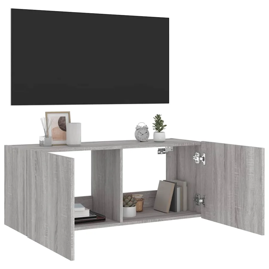 Meuble TV mural avec lumières LED sonoma gris 100x35x41 cm - 7