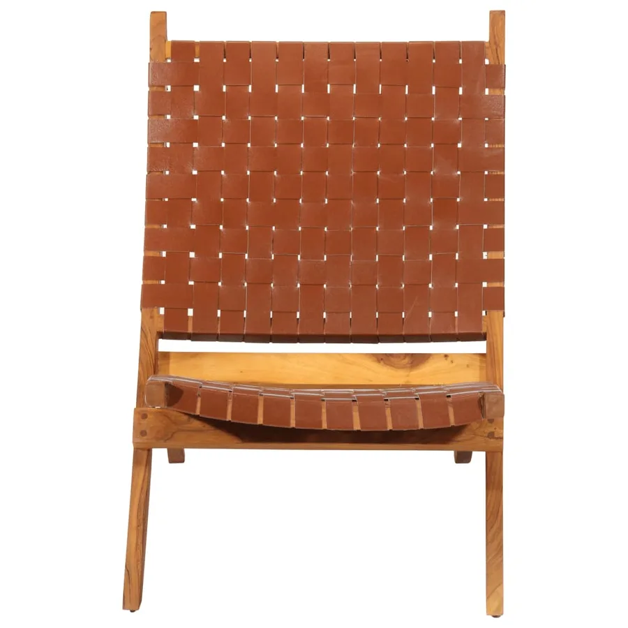 Chaise de relaxation pliable marron cuir véritable - 2