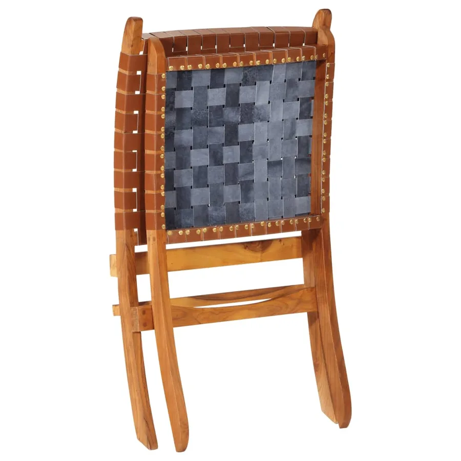 Chaise de relaxation pliable marron cuir véritable - 5